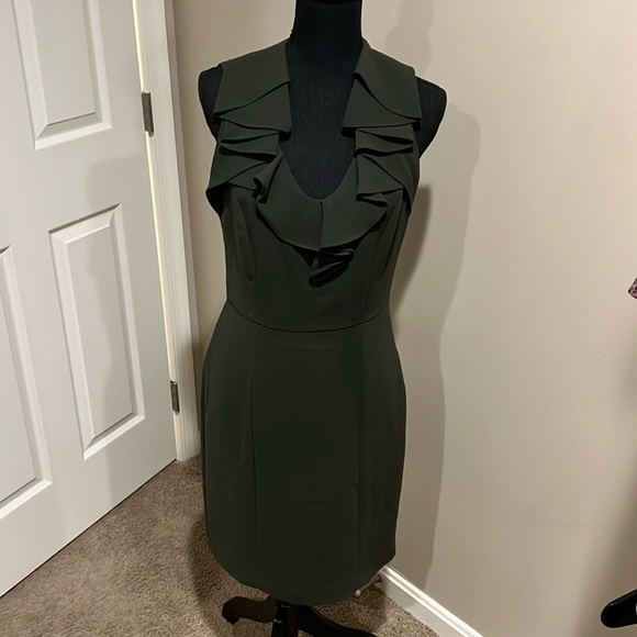 slim fit dress slacks Calvin Klein Green Dress With Back Zipper